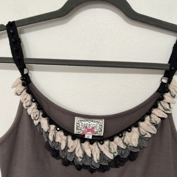 Yoana Baraschi Anthropologie Sleeveless Beaded Ruffle Dress Size 0 - Picture 4 of 10